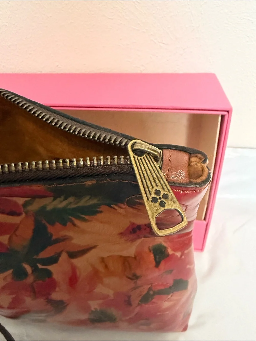 Patricia Nash Orange and Brown Floral Foldover Wristlet Clutch